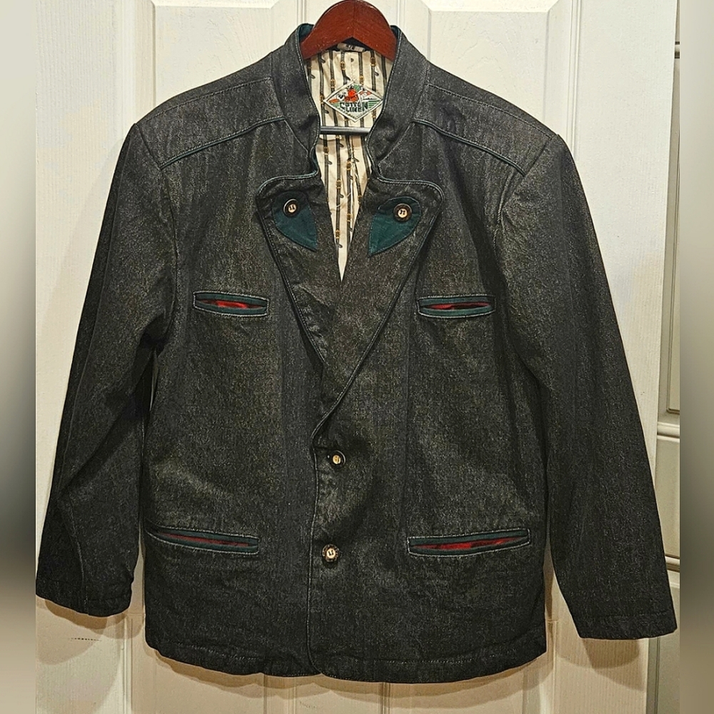 Vintage 80s Denim Jacket Black Cotton Line Women's M